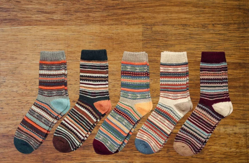 row of striped ankle Nordic socks of different colors