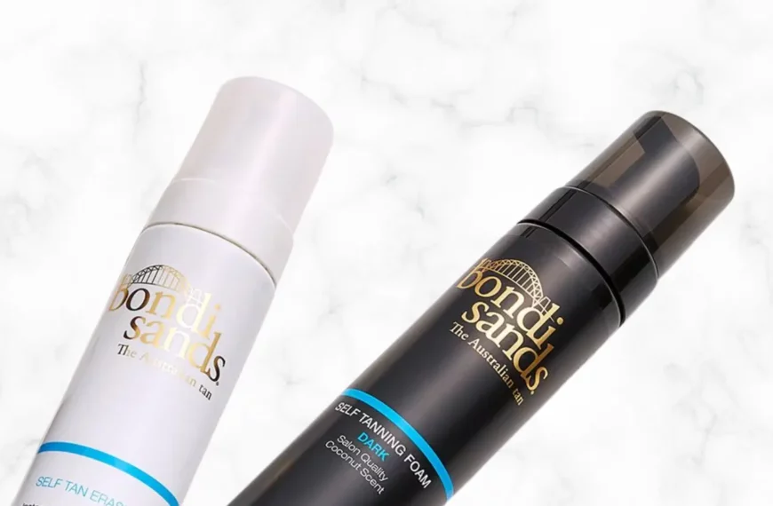 2 bottles of Bondi Sands self-tanning foam, one white and one black