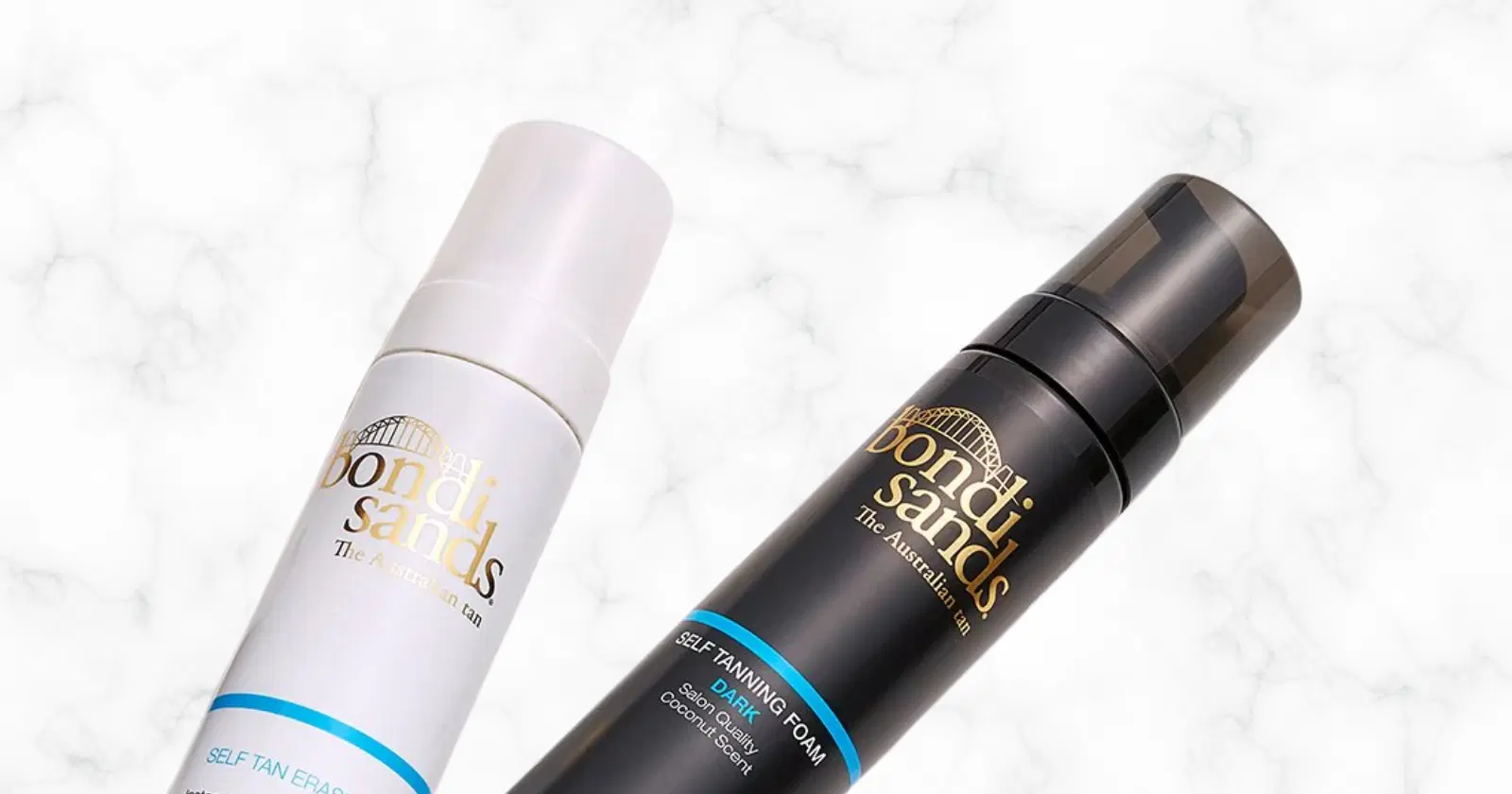 2 bottles of Bondi Sands self-tanning foam, one white and one black