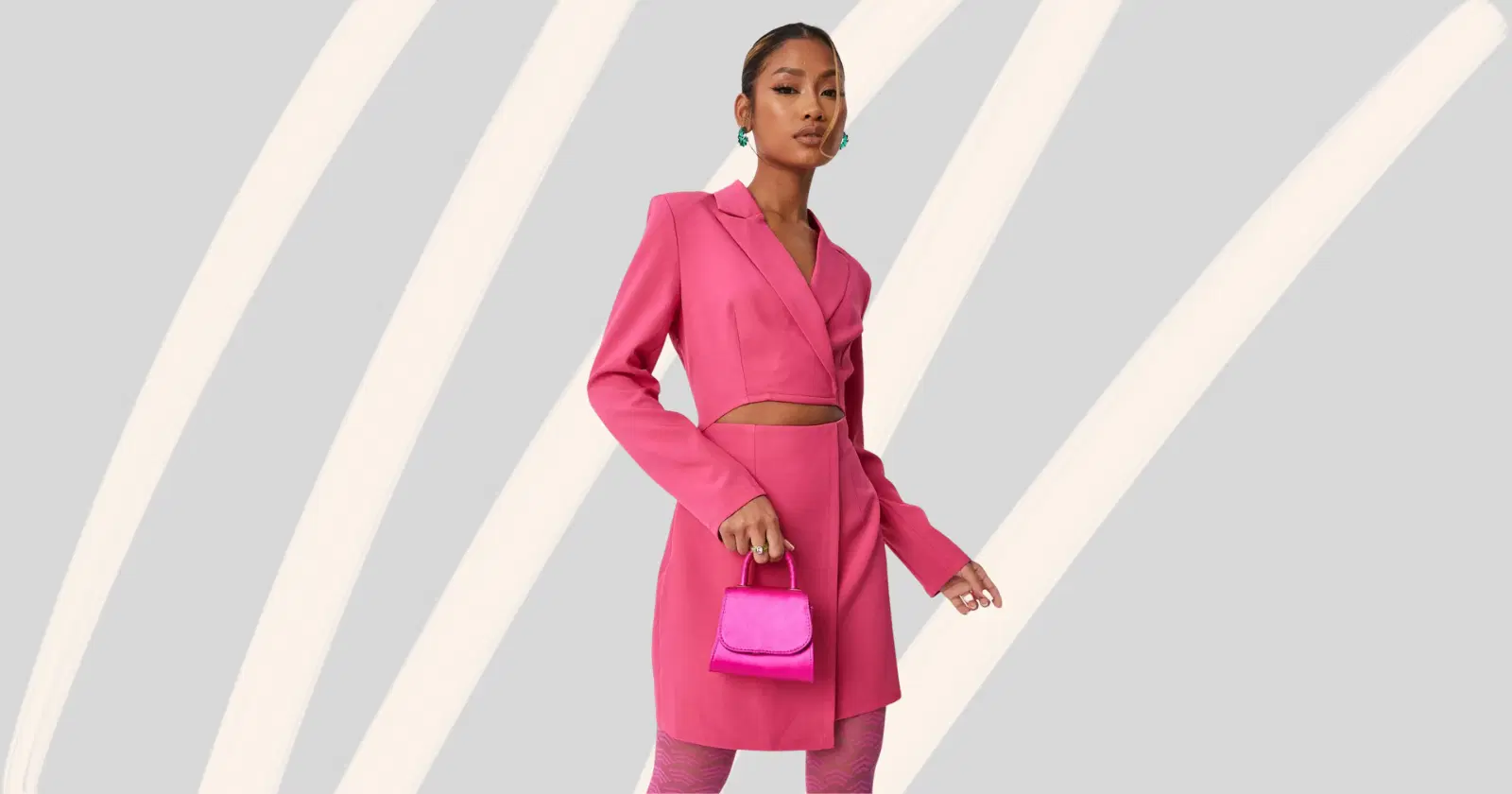 woman in pink cutout dress with pink purse from Missguided